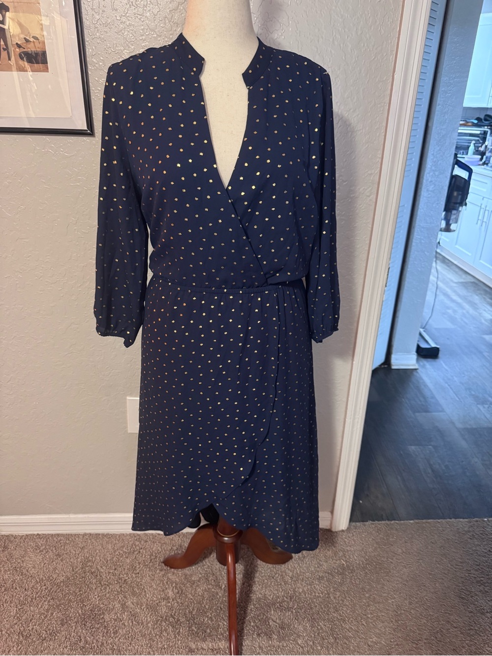 Laundry By Shelli Segal Navy Dress with Gold Dot Print